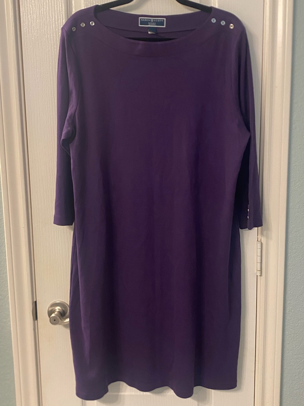 Karen Scott Purple Midi Shift Dress with Button Accents